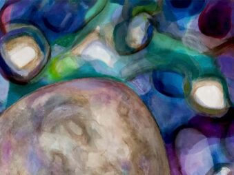 Un mundo infeliz Silvia Battistuzzi - Gemas lll - Serie Canto Rodado -Técnica mixta sobre tela en bastidor, detalle de obra, 2022.